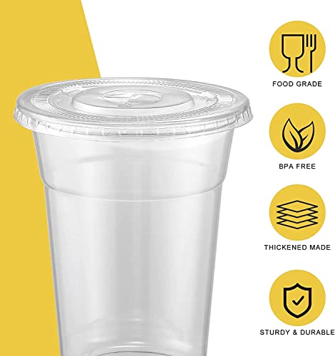 Vitever [100 סטים - 12 כוסות פלסטיק עם מכסים וקשיות, כוסות חד פעמיות לקפה קר, שייק, מילקשייק, משקאות קרים - ברור